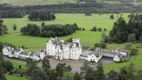 An-aerial-view-of-Blair-Castle-near-Blair-Atholl-in-Perthshire,-Scotland