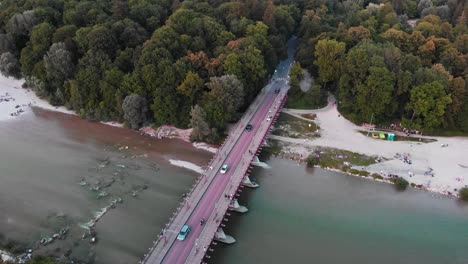 Flying-over-the-river-Isar-in-Munich-Germany