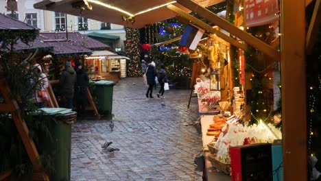 Tallinner-Weihnachtsmarktkiosk-Mit-Herumlaufenden-Menschen-Und-Fliegenden-Tauben