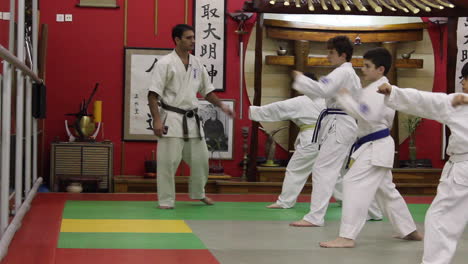 Karate-Teacher-Instructs-Students-in-Class-on-Proper-Punches-Combinations