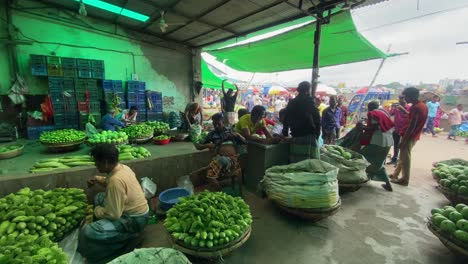 Panning-shot-of-the-fresh-produce-for-sale-at-a-vegetable-market-in-Bazaar