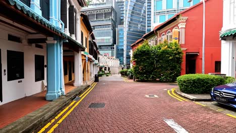 Colorful-Houses-in-Koon-Seng-Road,-Famous-Place-in-Singapore,-Dolly