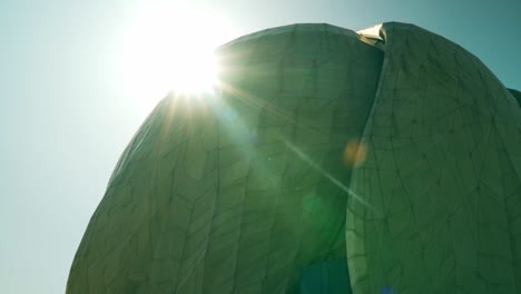 Ray-of-light-passing-through-the-marble-structure-of-the-Bahai-Temple-of-South-America,-sunny-and-clear-day