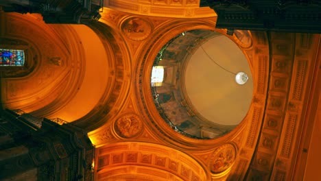 Internal-vertical-view-of-the-roof-of-the-metropolitan-cathedral-of-Buenos-Aires,-warm-and-epic-illumination