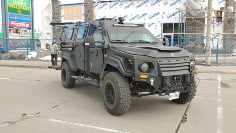 Armored-police-vehicle-at-Freedom-Convoy-2022,-Ontario,-Canada