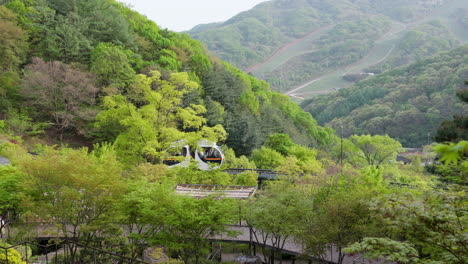 Un-Tour-De-Un-Día-En-El-Jardín-Botánico-De-Hwadam-Con-Turistas-Viajando-En-Un-Tren-Monorraíl-En-Gwangju,-Corea-Del-Sur