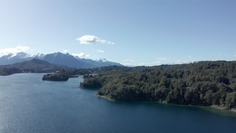 AERIAL---Perito-Moreno-Lake-near-Bariloche,-Rio-Negro,-Argentina,-ascending-tilt-down