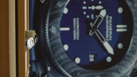 VERTICAL-Luxury-Panerai-jewellery-designer-marine-wristwatch-in-front-of-retail-branding-sales-display