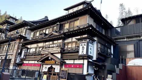 Traditional-Architecture-in-Ginzan-Onzen,-Japan,-Dolly