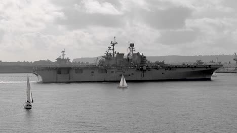 San-Diego-warship-next-to-a-sailboat