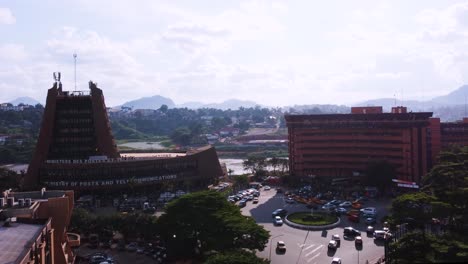Aerial-view-of-the-Ministry-of-Posts-and-Telecommunications,-in-sunny-Yaounde,-Cameroon