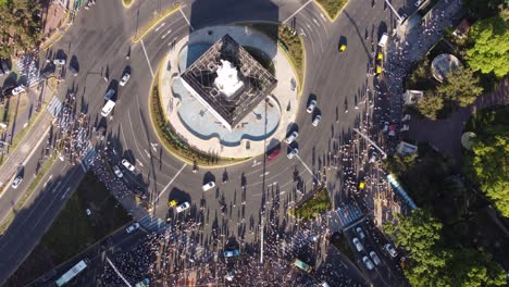 Incredible-crowd-of-Argentina-football-fans-after-final-victory-of-soccer-World-Cup-2022-around-Magna-Carta-monument,-Buenos-Aires