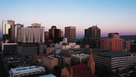 Aerial-view-of-the-downtown-skyscrapers-in-Phoenix,-Arizona-at-sunset