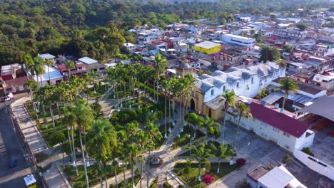 beautiful-aerial-view-with-drone-of-the-principal-church-in-the-city-of-Ixhuatlan-del-cafe,-Veracruz,-Mexico
