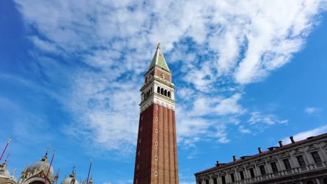 St-Mark's-Basilica-Bell-Tower-With-Blue-Sky-In-Venice,-Italy