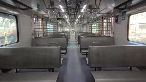 Inside-look-of-newly-made-AC-railway-local-in-Mumbai,-Maharashtra