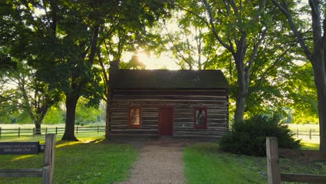 slow-move-into-the-Cabin-and-Historic-site-at-the-Peter-Whitmer-Farm-location-in-New-York-in-Seneca-County-near-Waterloo-Mormon-or-The-Church-of-Jesus-Christ-of-Latter-day-Saints
