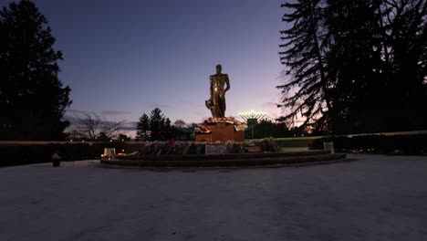 Michigan-State-University-Mass-shooting-memorial-at-The-Spartan-Statue-Wide-from-front
