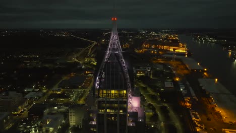 Aerial-reveal-of-Mobile-Alabama-at-night
