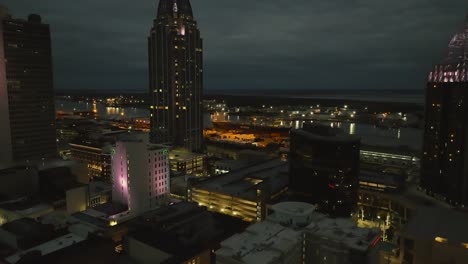 Aerial-view-of-Mobile,-Alabama-at-dusk