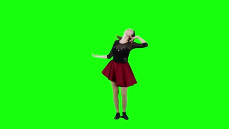 Sexy-Tänzerin-Im-Roten-Kleid-Tanzt-Vor-Einem-Grünen-Bildschirm