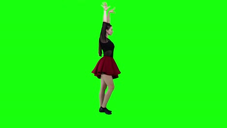 Side-view-of-a-enthusiastic-female-dancer-performs-contemporary-dance-movements-in-front-of-a-Green-Screen,-Chroma-Key