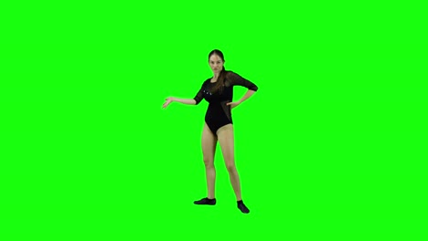 Atemberaubende-Tänzerin-Im-Ganzkörperanzug,-Die-Vor-Einem-Grünen-Bildschirm-Tanzt