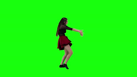 Atemberaubende-Tänzerin,-Die-In-Rotem-Kleid-Vor-Einem-Greenscreen-Chroma-Key-Tanzt
