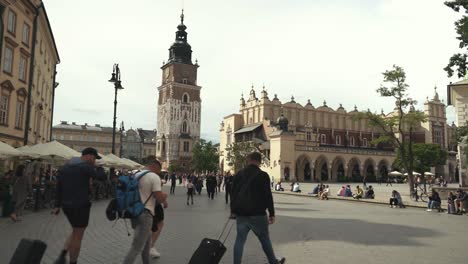 KRAKOW,-POLAND---11-JULY-2022:-Town-Hall-Tower-on-Main-Market-Square-in-the-Old-Town-Krakow,-Poland
