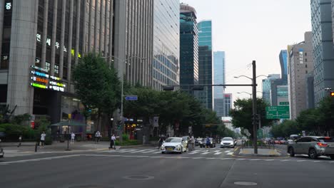 Sunset-scenery-at-Gangnam-district-intersection-with-high-rise-buildings