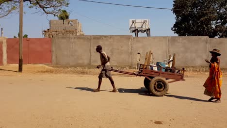 African-man-pulling-cart-along-dirt-road-in-Madagascar