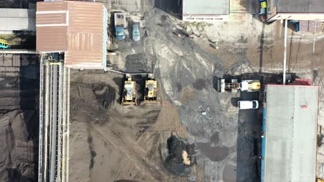 Birds-Eye-Aerial-View-of-Drone-Unmanned-Aircraft-Flying-Above-Mining-Factory-Top-Down-Shot