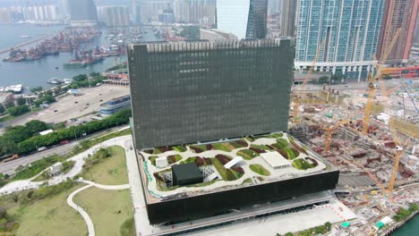 Hong-Kong-M-plus-Museum,-West-Kowloon-Cultural-Centre,-Aerial-view