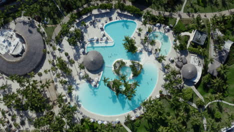 Overhead-shot-of-luxurious-hotel-swimming-pool-in-Dominican-republic
