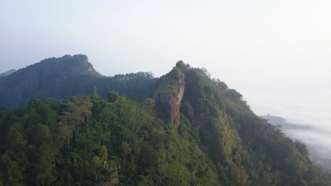 Luftdrohnenansicht-Des-Waldes-Und-Der-Spitze-Des-Menoreh-hügels,-Magelang,-Indonesien