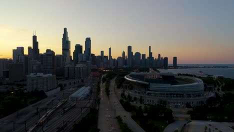 Aerial-View-of-Soldier-Field-at-Sunset