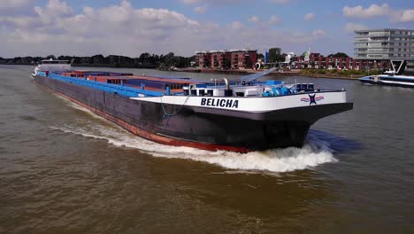 Forward-Bow-Of-Belicha-Cargo-Ship-Along-River-Noord