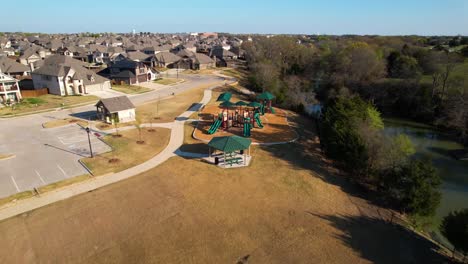 Aerial-footage-of-playground-in-Lakeview-Park-in-Anna-Texas