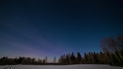 Time-lapse-shot-of-Aurora-Borealis-at-dark-sky-during-cold-winter-day-at-night---Silhouette-of-forest-trees-in-Nature