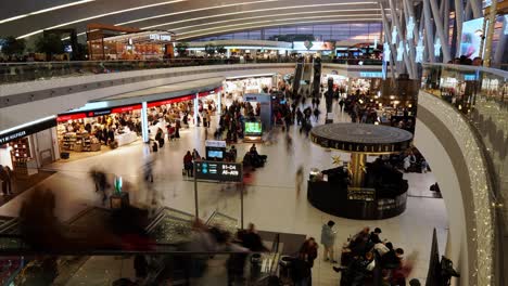 Timelapse-video-from-Hungary,-Budapest,-Liszt-Ferenc-International-Airport-inside-area,-people-are-waiting-for-their-flights