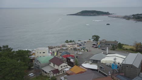 Tojinbo-Seaside-Park,-High-angle-with-Island-in-Distance