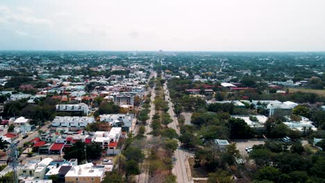 Drone-view-of-Merida-Avenue-in-mexico-with-railroad-at-the-middle