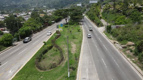 Aerial-view-of-a-busy-road-going-both-ways