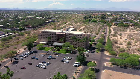 Aerial-View-Of-Hilton-Tucson-East-A-3-star-Hotel-In-East-Broadway,-Tucson,-Arizona,-USA