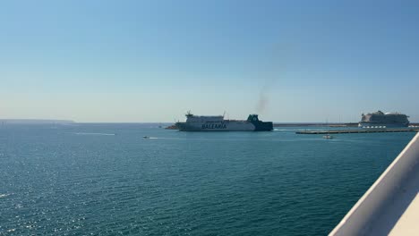 Balearia-ferry-leaving-from-the-port-of-Mallorca-to-Barcelona-transport-of-passengers-and-cars-Mediterranean-sea