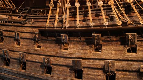 Place-where-cannons-were-installed-in-the-wrecked-swedish-warship-Vasa-built-during-1626-in-1628,-located-in-Vasa-museum,-Stockholm,-Sweden