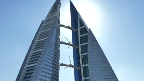 Iconic-Bahrain-World-Trade-Center-Exterior-With-Three-Wind-Turbines-Between-Twin-Skyscraping-Towers