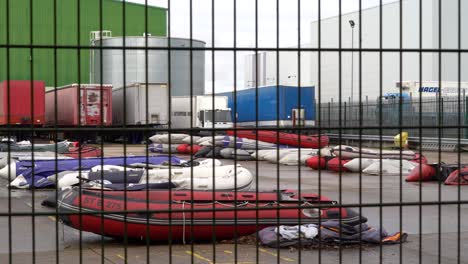 Boats-used-by-the-migrants-to-cross-the-English-Channel-are-confiscated-by-the-UK-Border-Force-and-stored-near-Dover-in-Kent,-UK