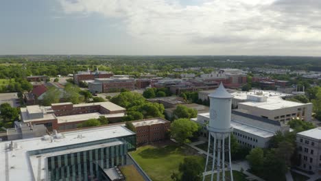 Drone-Reveals-Iowa-State-University-Campus,-Marston-Water-Tower