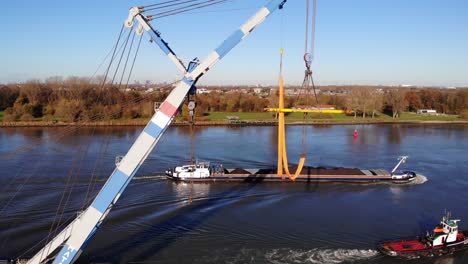 Aerial-View-Of-Matador-Floating-Crane-Boom-On-Oude-Maas-In-Barendrecht